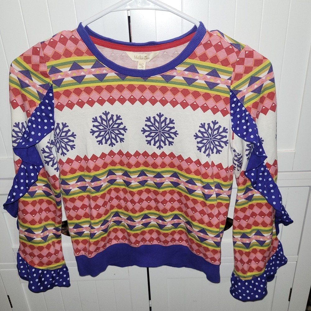Matilda Jane Girls Fair Isle Snowflake Ruffle Sweatshirt Multicolor Size 10